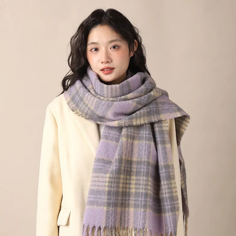 PISHUSHU Polyester Knit Scarves Unisex Blue Green Pink Purple-8