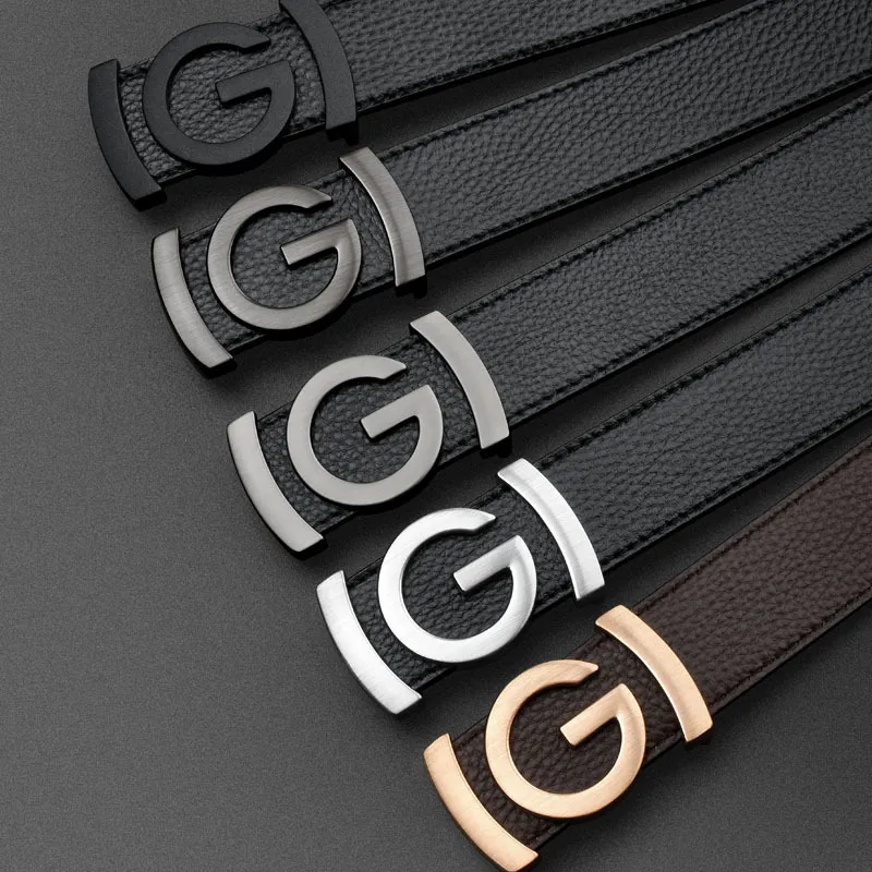 PISHUSHU Cow Leather Leather Belts Men's Chrome Frosted Black Gold Width  3.5cm-2