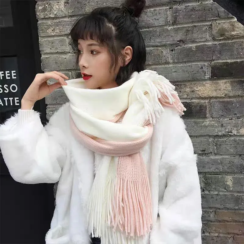 PISHUSHU Polyester Knit Scarves Unisex Pink White White Gray White Green-2