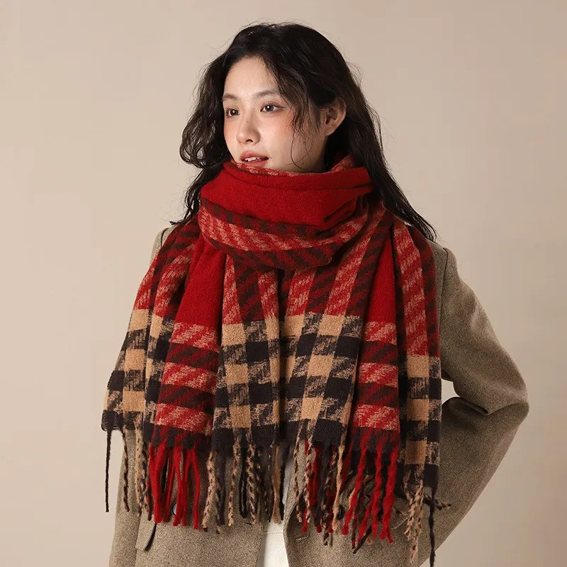 PISHUSHU Polyester Knit Scarves Unisex Red Purple-2