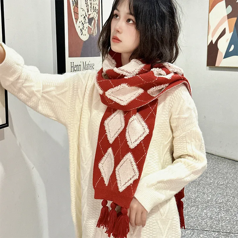 PISHUSHU Acrylic Knit Scarves Unisex-5