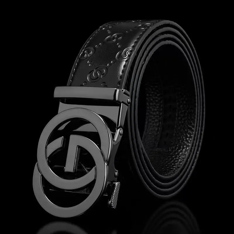 PISHUSHU Cow Leather Belts Men's Black Gunmetal Buckle Width  3.5cm-2