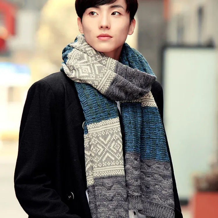 PISHUSHU Acrylic Knit Scarves Men's Ginger Yellow Brown-8