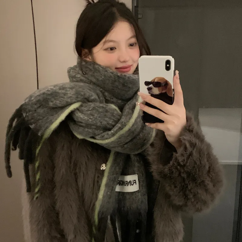 PISHUSHU Polyester Knit Scarves Unisex-4