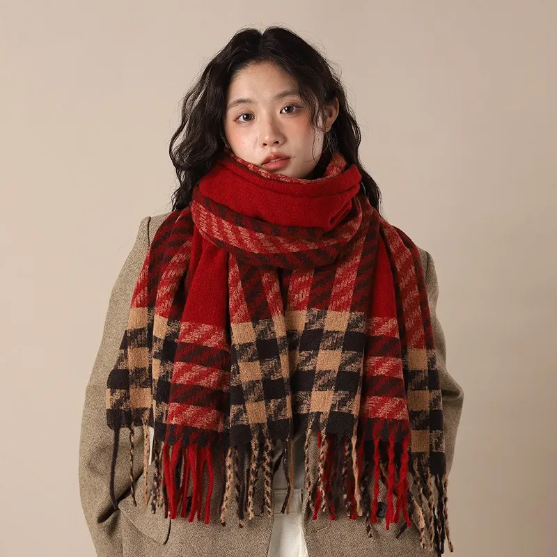 PISHUSHU Polyester Knit Scarves Unisex Red Purple-1