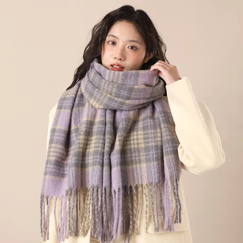 PISHUSHU Polyester Knit Scarves Unisex Blue Green Pink Purple-9