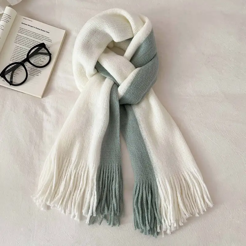 PISHUSHU Polyester Knit Scarves Unisex Pink White White Gray White Green-6