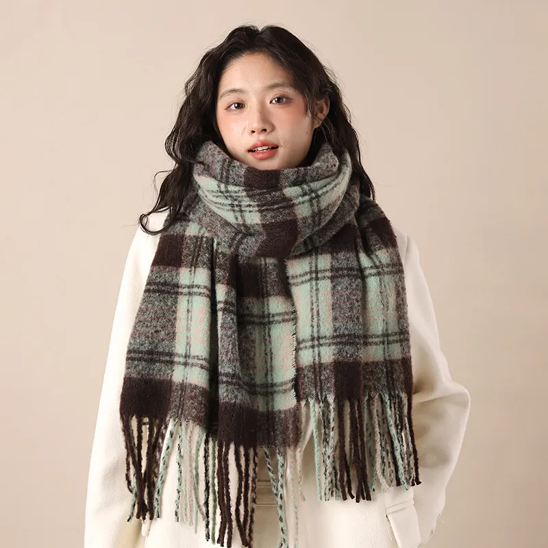 PISHUSHU Polyester Knit Scarves Unisex Blue Green Pink Purple-3