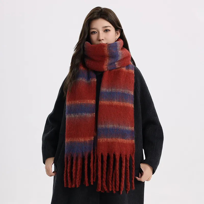 PISHUSHU Polyester Knit Scarves Unisex White Stripes Pattern Burgundy Stripes Blue Stripes-3
