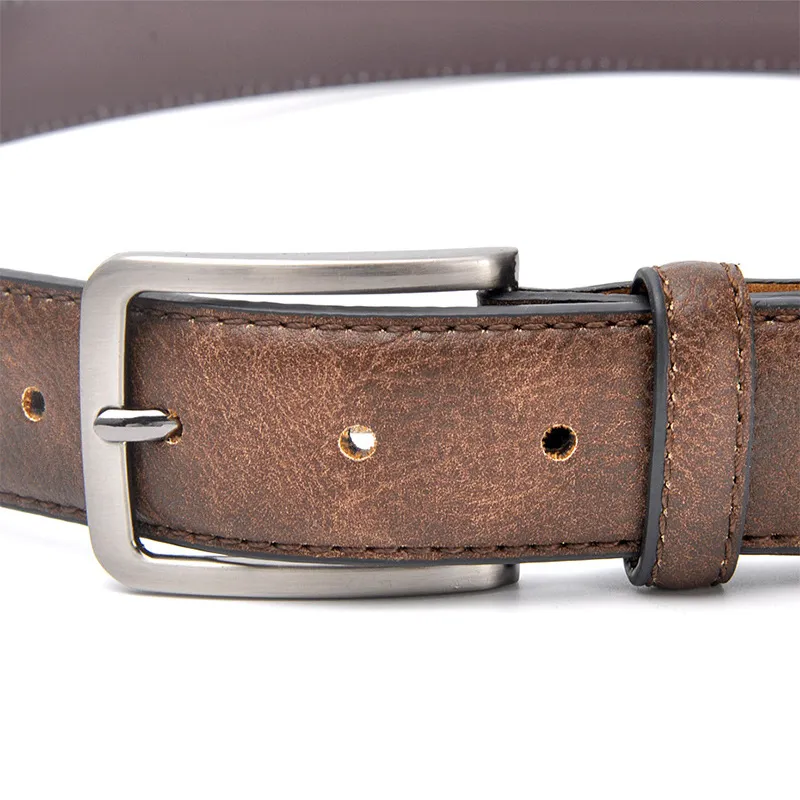 PISHUSHU Cow Leather Belts Men's Brown Gray Dark Brown Width 3.4cm-3