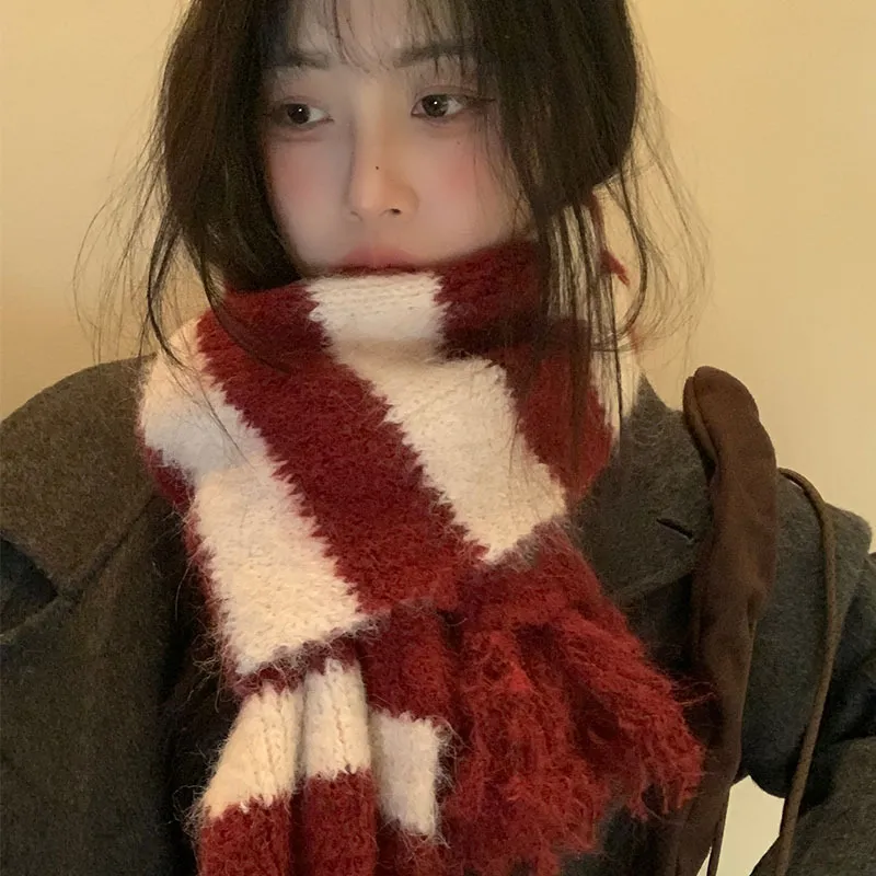PISHUSHU Wool Blend Knit Scarves Unisex-1