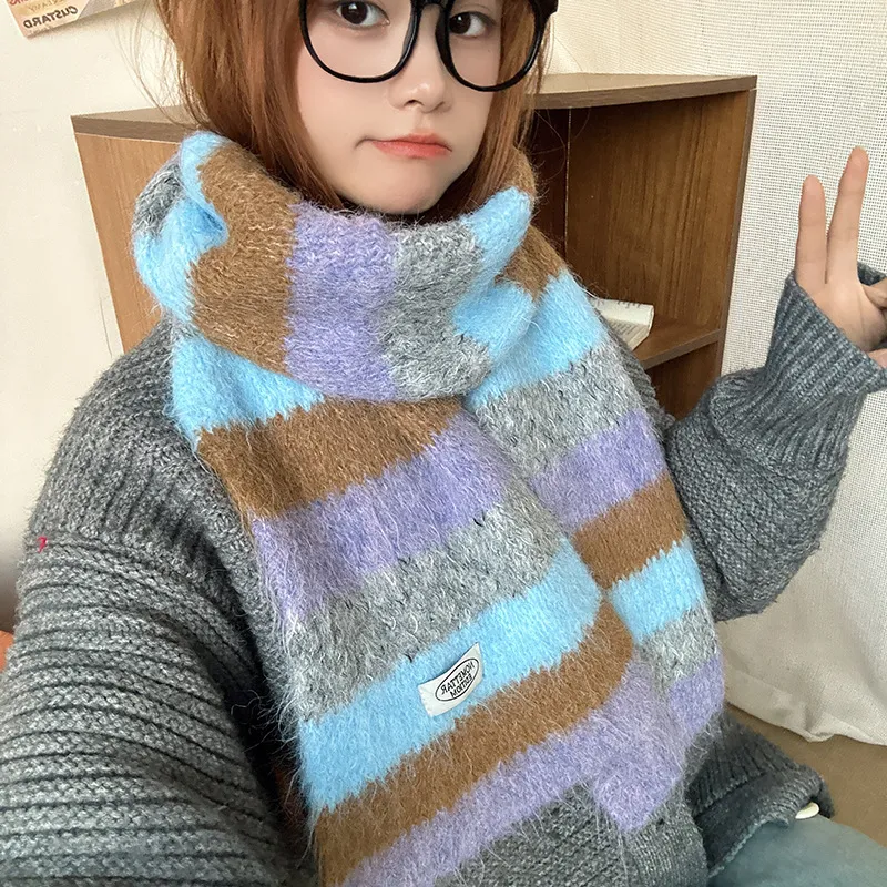 PISHUSHU Wool Blend Knit Scarves Unisex-5