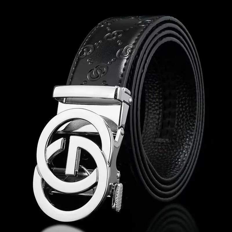 PISHUSHU Cow Leather Belts Men's Black Gunmetal Buckle Width  3.5cm-8
