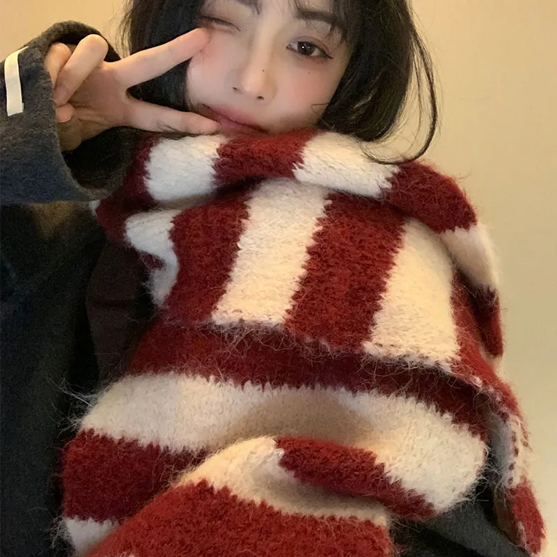 PISHUSHU Wool Blend Knit Scarves Unisex-2