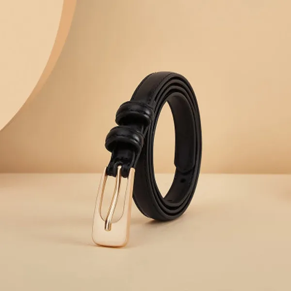 PISHUSHU Refreshing Commute Cow Leather Leather Belts Women's Black Width 1.4CM-1