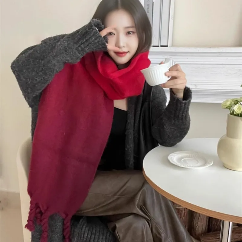 PISHUSHU Polyester Knit Scarves Unisex Red Pink Coffee Gray Green Blue-1