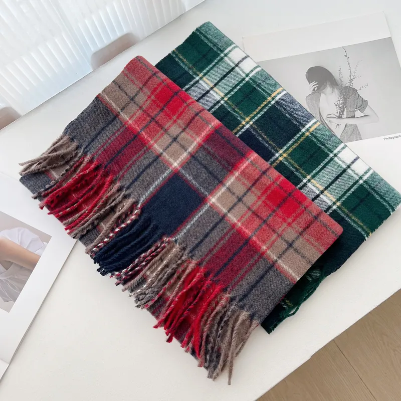 PISHUSHU Polyester Knit Scarves Unisex Red Green-2