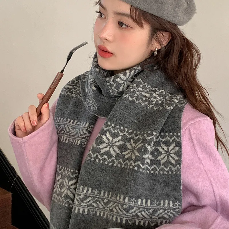 PISHUSHU Acrylic Knit Scarves Unisex Christmas Red-7