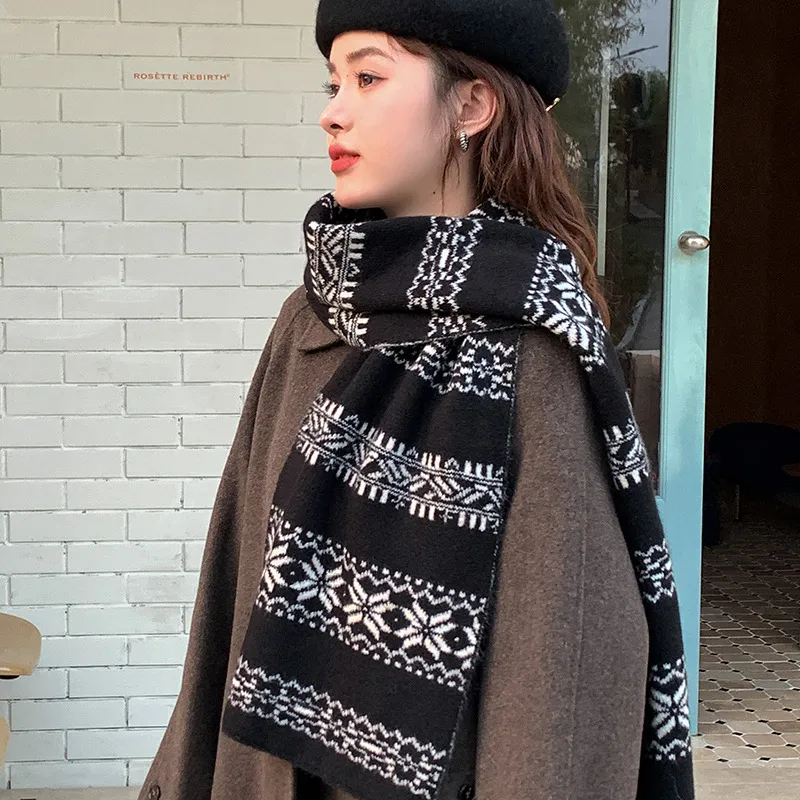 PISHUSHU Acrylic Knit Scarves Unisex Christmas Red-5