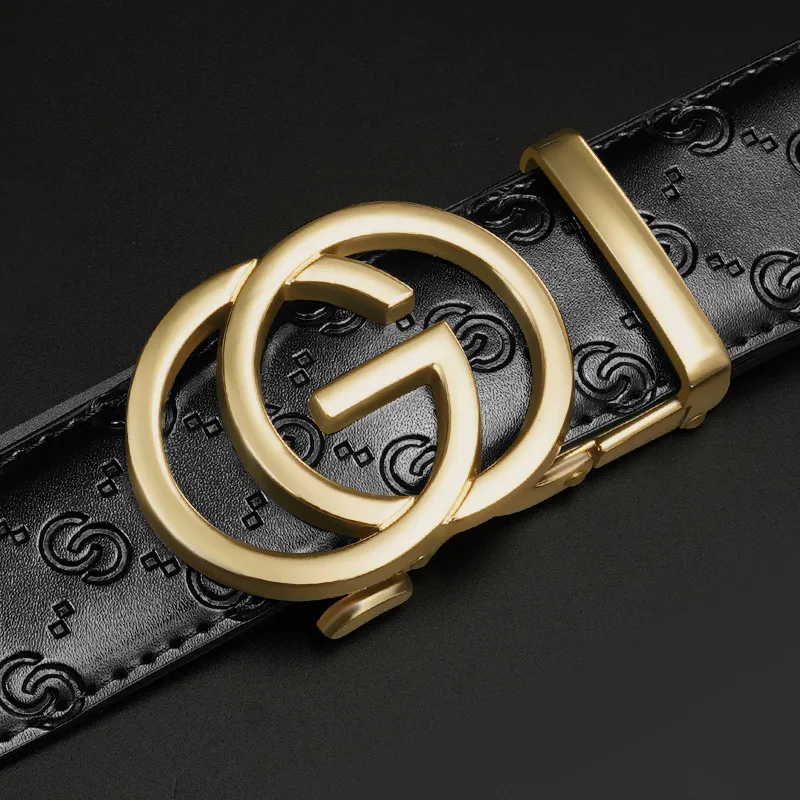 PISHUSHU Cow Leather Belts Men's Black Gunmetal Buckle Width  3.5cm-6