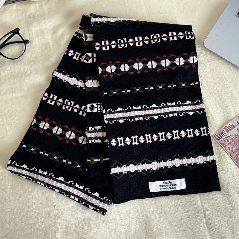 PISHUSHU Core Spun Yarn Knit Scarves Unisex Black-3