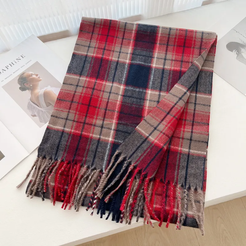 PISHUSHU Polyester Knit Scarves Unisex Red Green-3