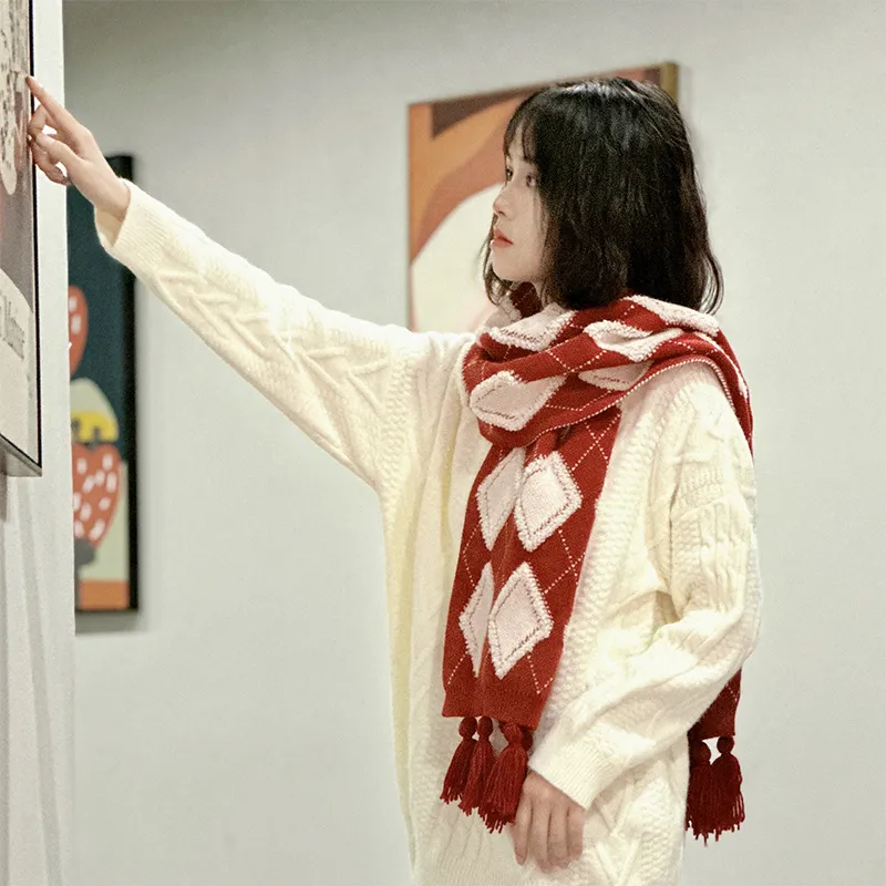 PISHUSHU Acrylic Knit Scarves Unisex-2