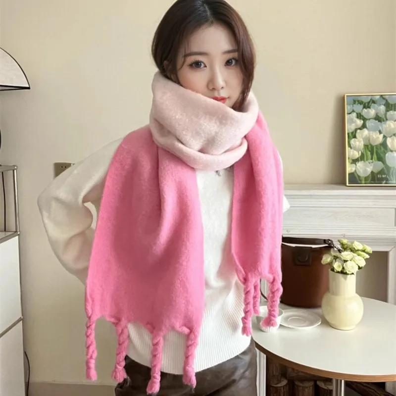 PISHUSHU Polyester Knit Scarves Unisex Red Pink Coffee Gray Green Blue-5