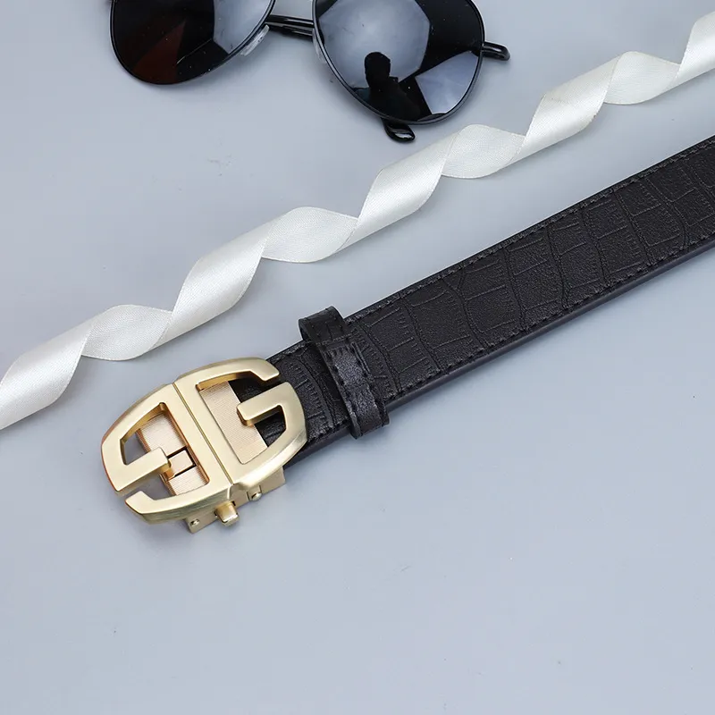 PISHUSHU High End Commute Automatic Buckle Cow Leather Leather Belts Men's Black Width  3.5cm-1