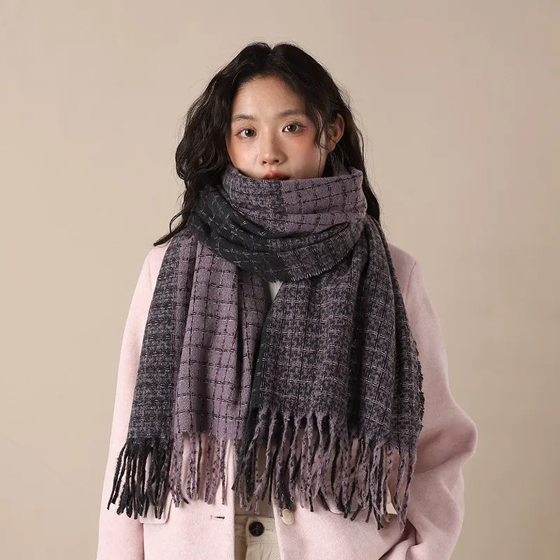 PISHUSHU Polyester Knit Scarves Unisex Twilight Gray Purple-7