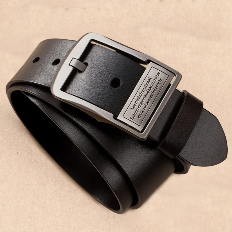 PISHUSHU Casual Pin Buckle Cow Leather Leather Belts Men's Coffee Matte Silver Width  3.8cm-4