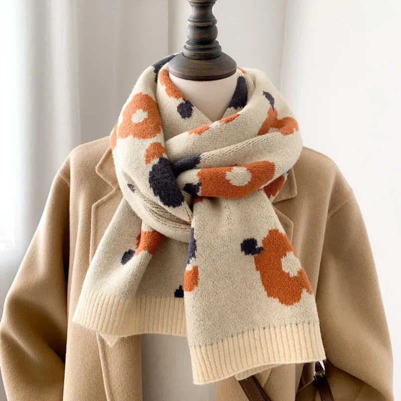 PISHUSHU Polyester Knit Scarves Unisex Beige Burgundy Blue Gray-1