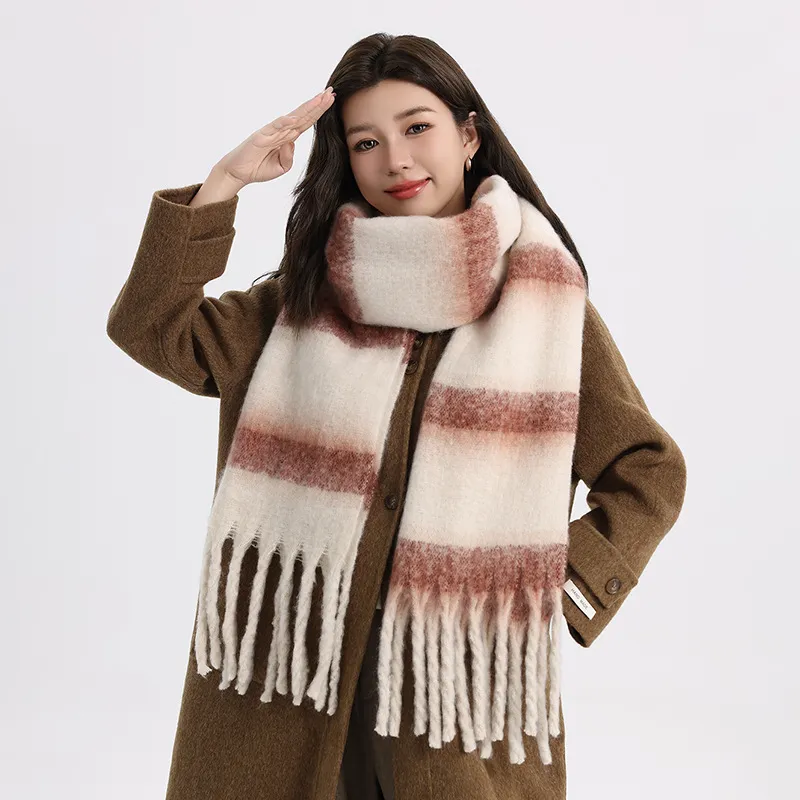 PISHUSHU Polyester Knit Scarves Unisex White Stripes Pattern Burgundy Stripes Blue Stripes-1