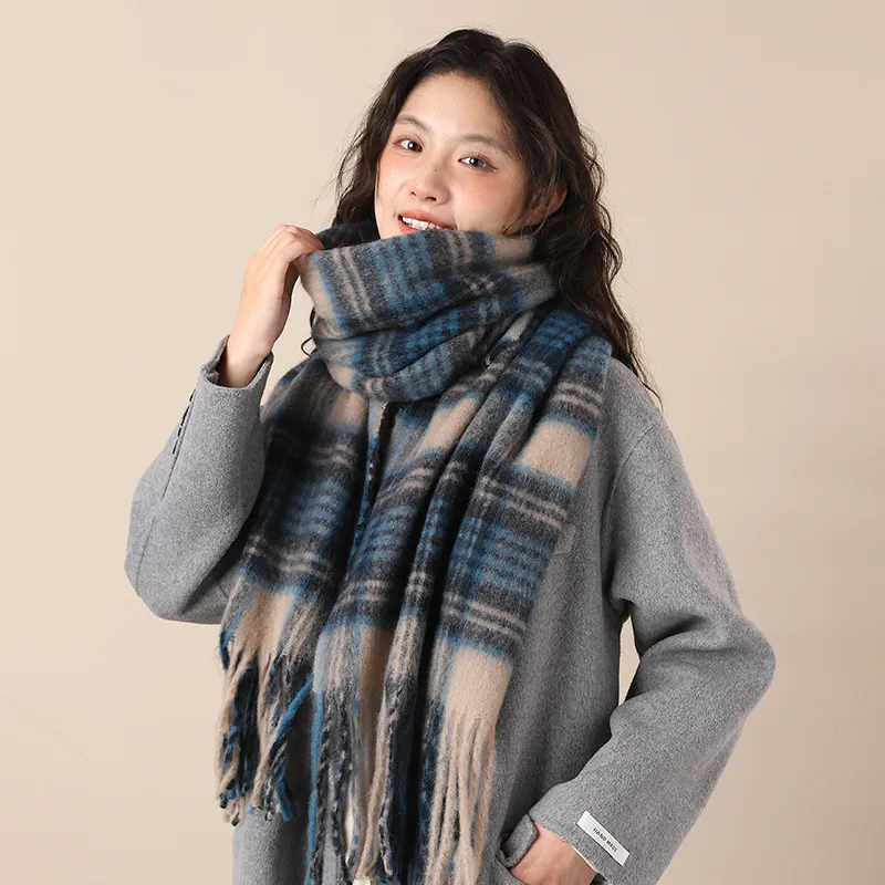 PISHUSHU Polyester Knit Scarves Unisex Blue Green Pink Purple-1