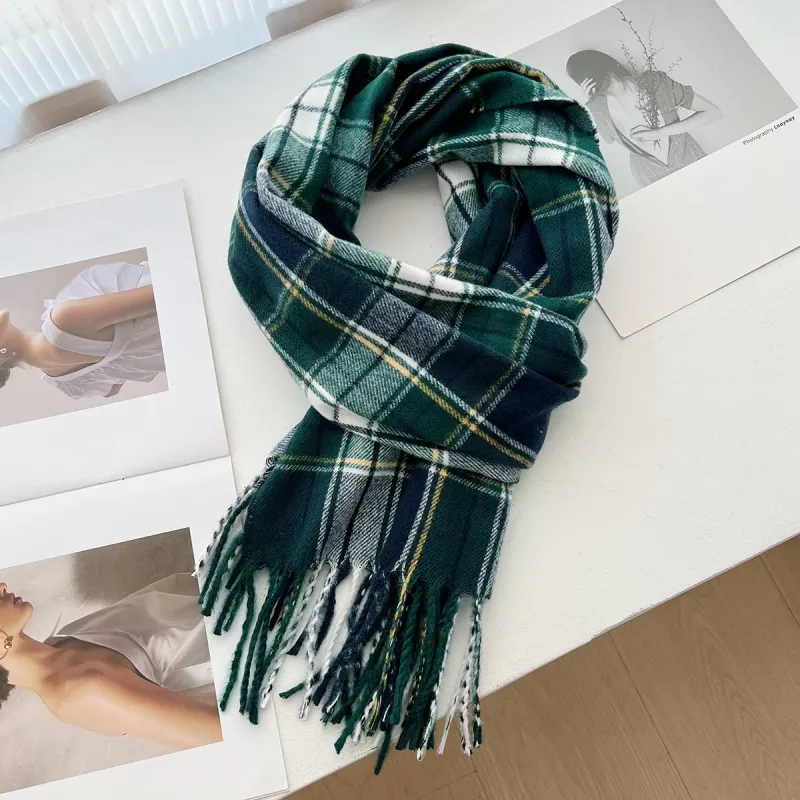 PISHUSHU Polyester Knit Scarves Unisex Red Green-5