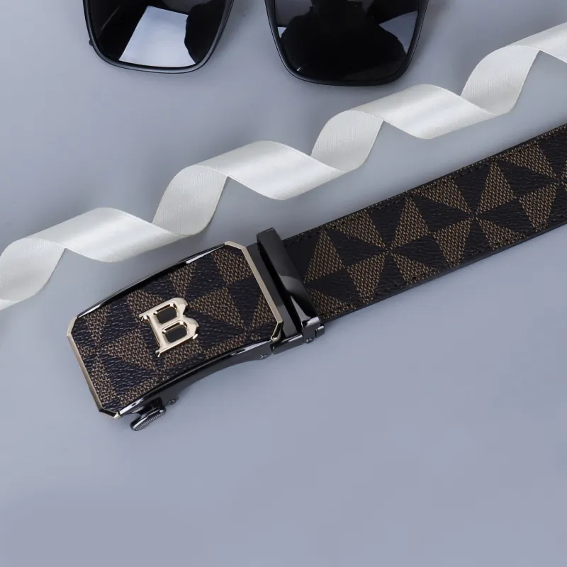 PISHUSHU Youth Automatic Buckle Cow Leather Leather Belts Men's Gold Clasp Silver Clasp Width  3.8cm-1
