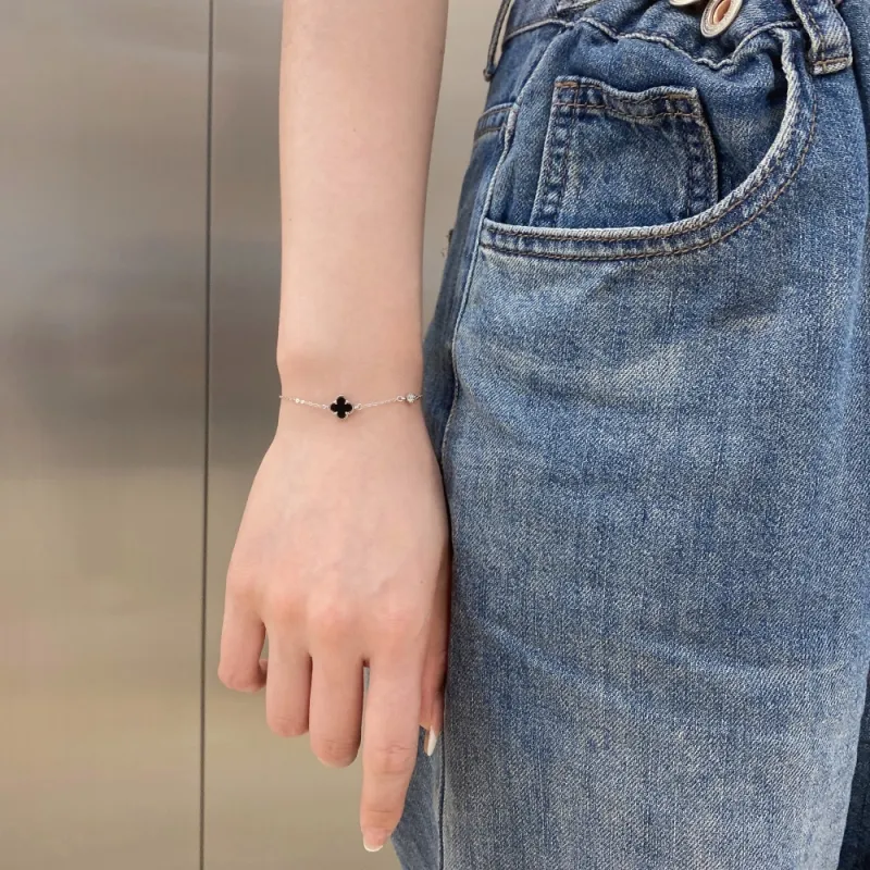 KAILEIFU S925 Silver Bracelets Women's Black/White-9