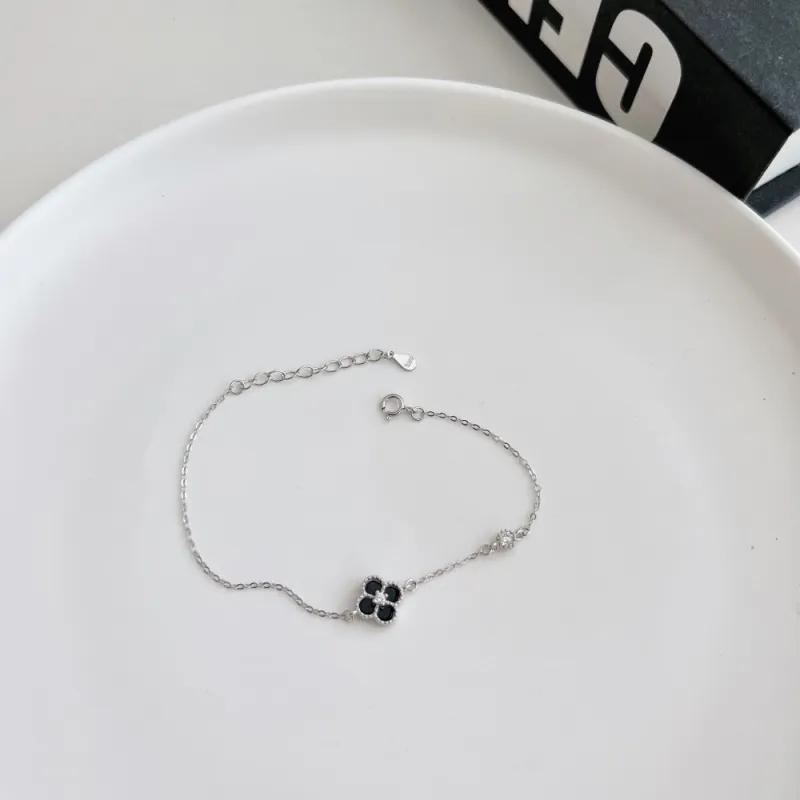 KAILEIFU S925 Silver Bracelets Women's Black/White-8