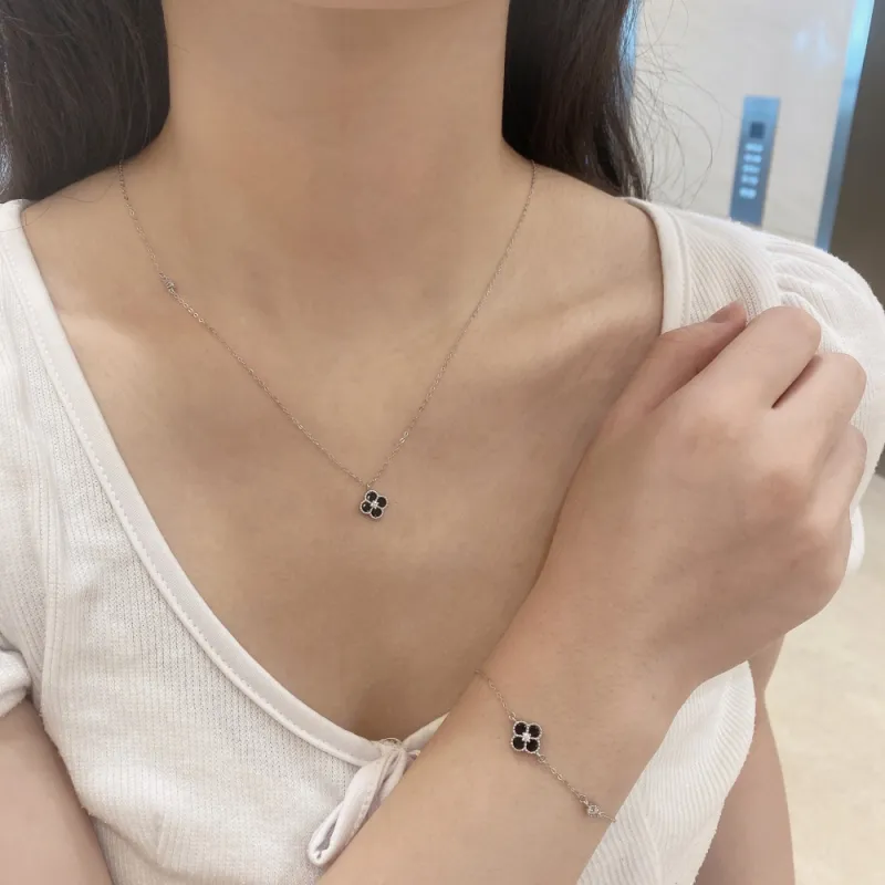 KAILEIFU S925 Silver Necklaces Women's Black/White-8