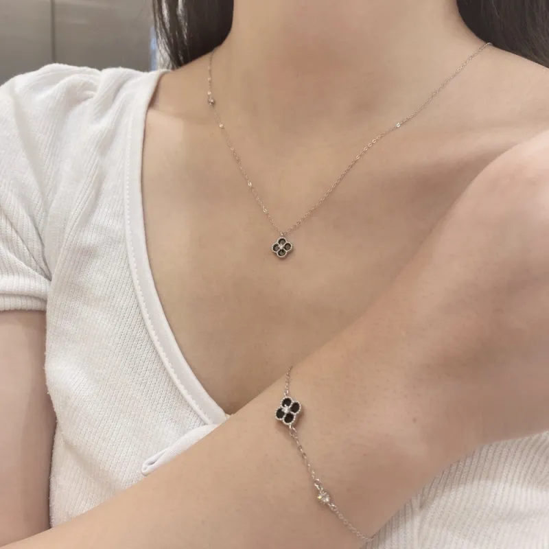 KAILEIFU S925 Silver Necklaces Women's Black/White-9