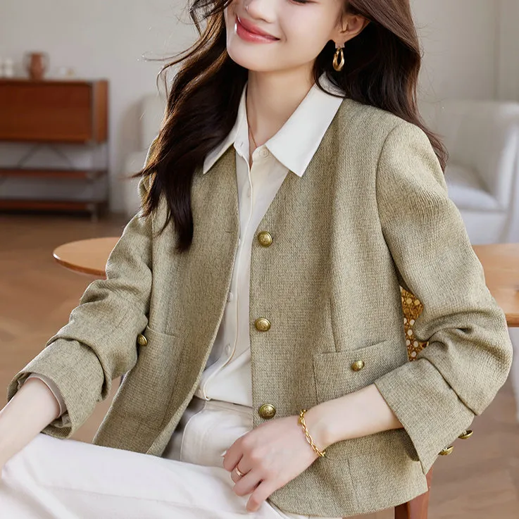 Icicofficial Cropped Coats Women's Green Chanel Coat-2