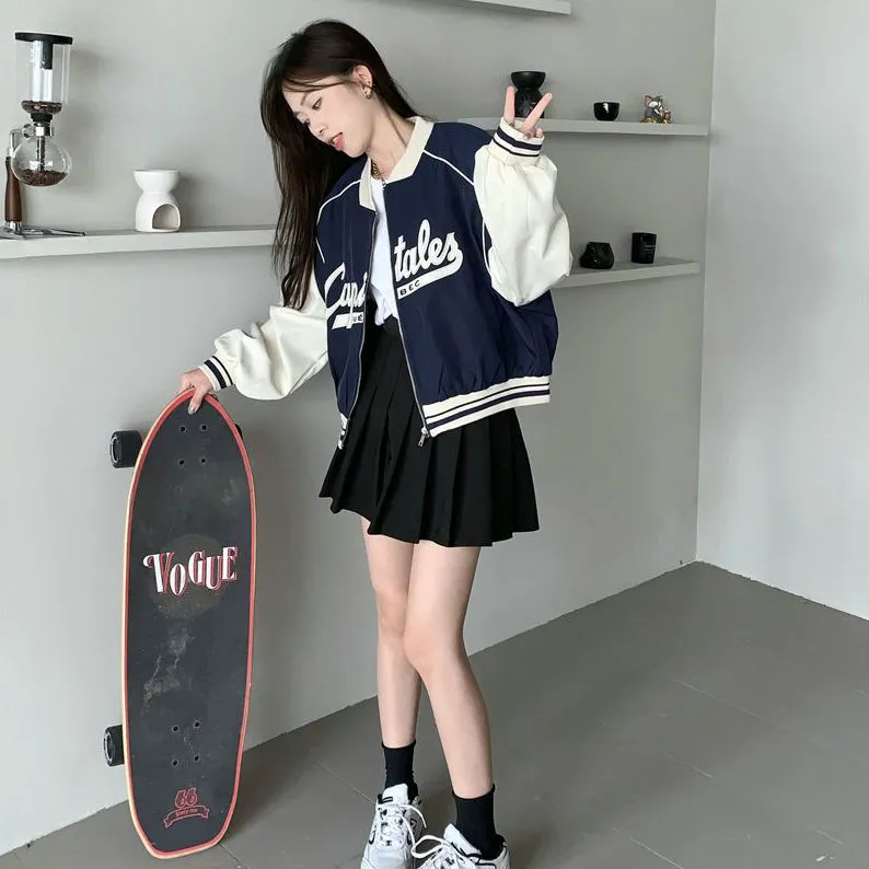 Icicofficial Baseball Jacket Women's Navy Blue-1