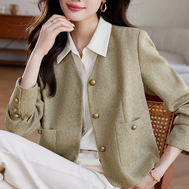 Icicofficial Cropped Coats Women's Green Chanel Coat-3