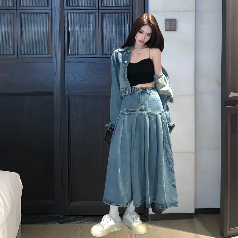 Icicofficial Skirt Set Women's Denim Blue-5