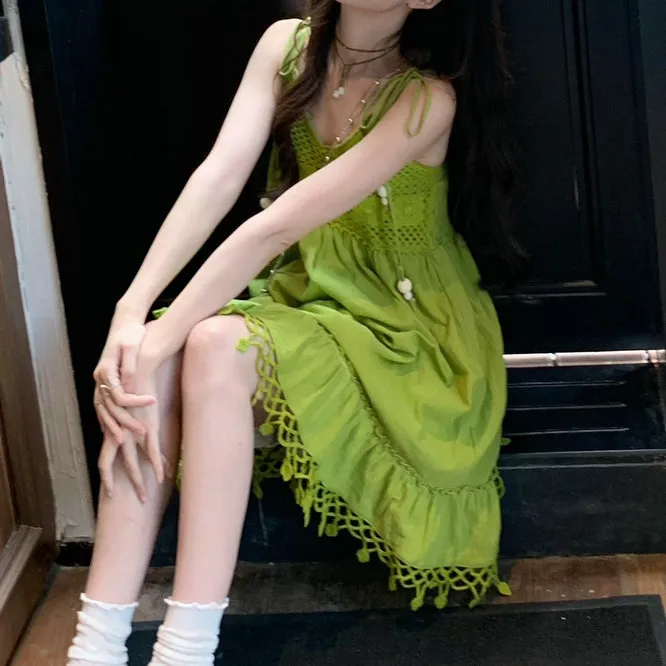 Icicofficial Slip Dresses Women's Green-3