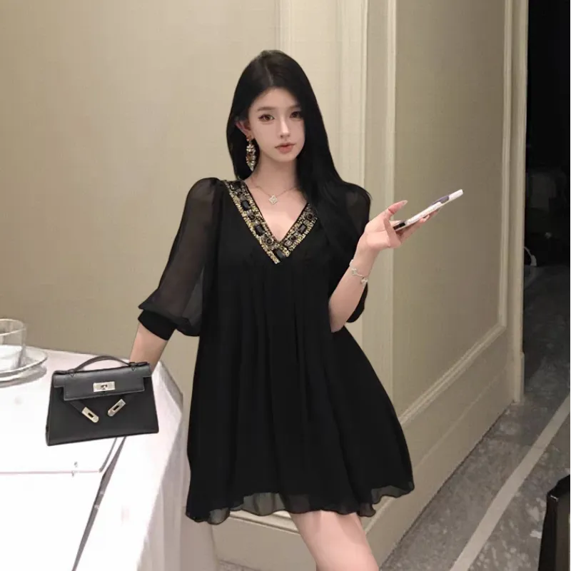 Icicofficial Long Sleeved Dresses Women's Black Dress-5
