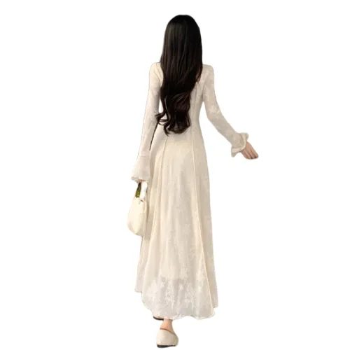 Icicofficial Long Sleeved Dresses Women's Beige Apricot