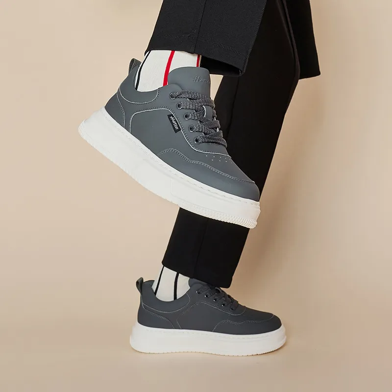 HARSON Anti-Slip And Wear-Resistant Height Increasing Low-Top Skateboard Shoes Men's Black White-4