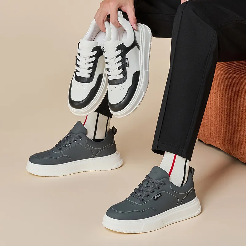 HARSON Anti-Slip And Wear-Resistant Height Increasing Low-Top Skateboard Shoes Men's Black White-5
