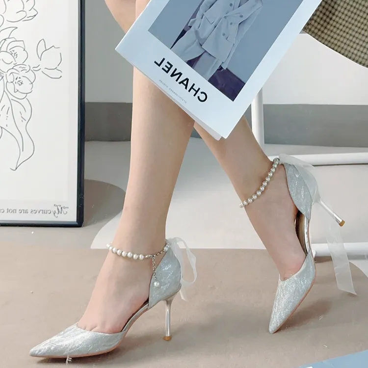 MCKP Slim Heel High Heels 8cm Women's Silver-4